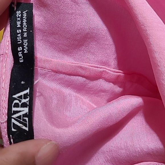 Zara Bubble Gum Pink Stain Drap Mini Dress Rouching Small - Picture 7 of 9